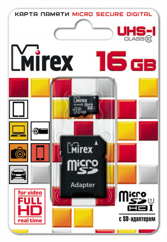 Mirex MicroSDHC 16Gb Class10 UHS-I + adp карта памяти
