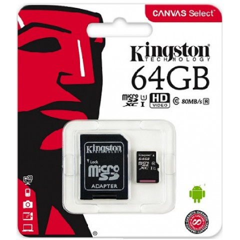 Kingstone microSDHC 64Gb Canvas Select C10 UHS-I + adp