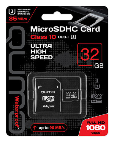 Qumo microSDHC 32Gb Class 10 UHS-I + adp