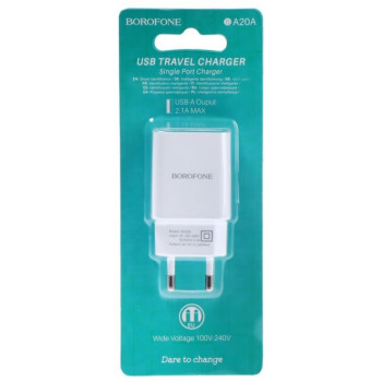 Borofone BA20A 2.1A White 1USB зарядное устройство Borofone BA20A 2.1A White 1USB зарядное устройство