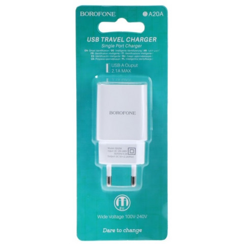 Borofone BA20A 2.1A White 1USB зарядное устройство Borofone BA20A 2.1A White 1USB зарядное устройство