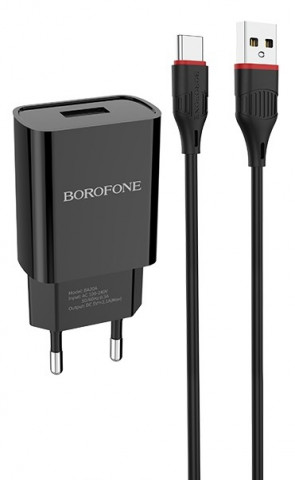 Borofone BA20A 2.1A Black 1USB Type-C зарядное устройство