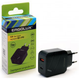 Ergolux ELX-PA01QC-C02 Black 1USB-Type-C зарядное устройство