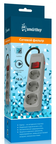 Smartbuy SBSP-3-30-G 3 розетки,3м серый сетевой фильтр