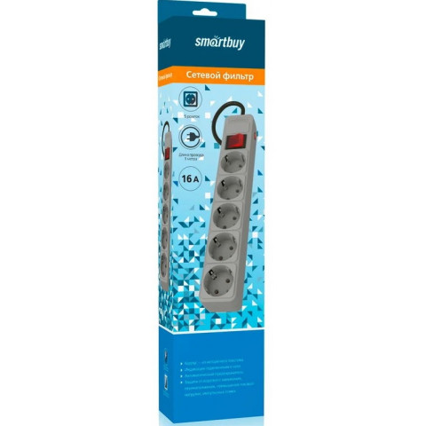 Smartbuy SBSP-5-30-G 5 розеток,3м серый сетевой фильтр Smartbuy SBSP-5-30-G 5 розеток,3м серый сетевой фильтр