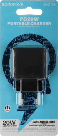 Borofone BAS13A 3A 20W Type-C Black  сетевой блок питания