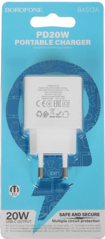 Borofone BAS13A 3A 20W Type-C White сетевой блок питания