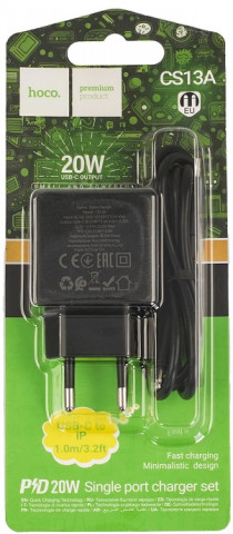Hoco CS13A 3A 20W Type-C Black зарядное устройство