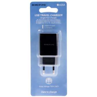 Borofone BA20A 2.1A Black 1USB зарядное устройство