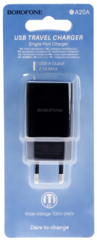Borofone BA20A 2.1A Black 1USB зарядное устройство Borofone BA20A 2.1A Black 1USB зарядное устройство