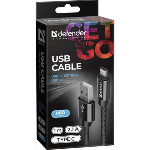 Defender USB09-03T/87814 USB A-Type-C 1м черный кабель