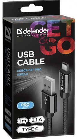 Defender USB09-03T/87814 USB A-Type-C 1м черный кабель