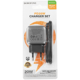 Borofone BAS53A 3A 20W Type-C Black сетевой блок питания