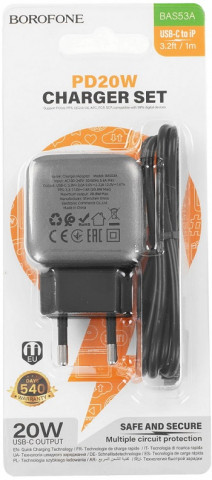 Borofone BAS53A 3A 20W Type-C Black сетевой блок питания Borofone BAS53A 3A 20W Type-C Black сетевой блок питания