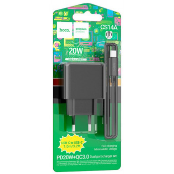 Hoco CS14A  3A 20W USB, Type-C Black зарядное устройство