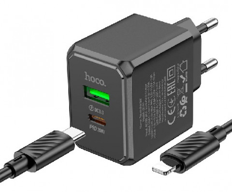 Hoco CS14A 3A 20W USB, Type-C Black зарядное устройство Hoco CS14A 3A 20W USB, Type-C Black зарядное устройство