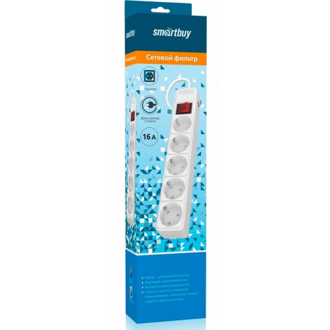 Smartbuy SBSP-5-50-W 5 розеток,5м 16А белый сетевой фильтр