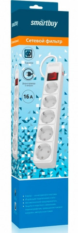 Smartbuy SBSP-5-50-W 5 розеток,5м 16А белый сетевой фильтр
