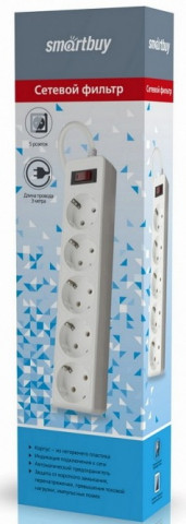 Smartbuy SBSP-30-W, 3м, 10A белый сетевой фильтр Smartbuy SBSP-30-W, 3м, 10A белый сетевой фильтр