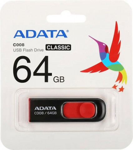 Adata USB2.0 64Gb  C008 Flash Drive (Black/Red) флешка