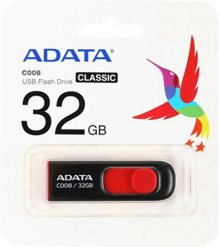 Adata USB2.0 32Gb  C008 Flash Drive (Black/Red) флешка